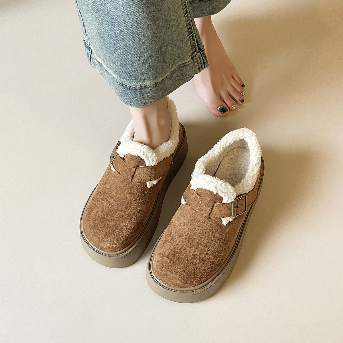 WW-YW45 | Suede & Cork Winter Shearling Fur-Lined Chunky - Jinjiang Wideway Import & Export Co., Ltd.