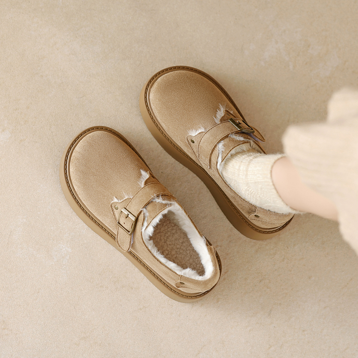 WW-YW57 | Suede & Cork Winter Shearling Fur-Lined Chunky - Jinjiang Wideway Import & Export Co., Ltd.
