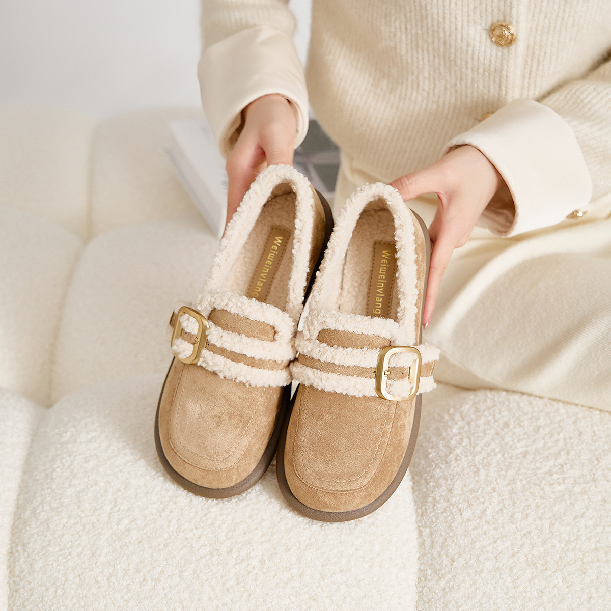 WW-YW59 | Suede & Cork Winter Shearling Fur-Lined Chunky - Jinjiang Wideway Import & Export Co., Ltd.