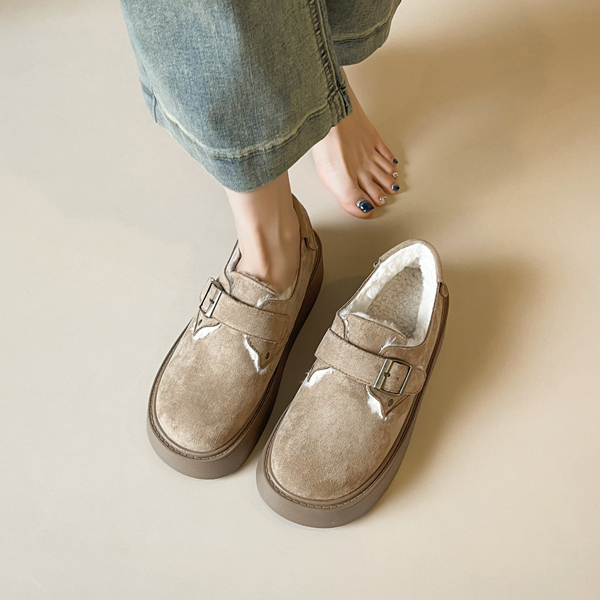 WW-YW71 | Suede & Cork Winter Shearling Fur-Lined Chunky - Jinjiang Wideway Import & Export Co., Ltd.