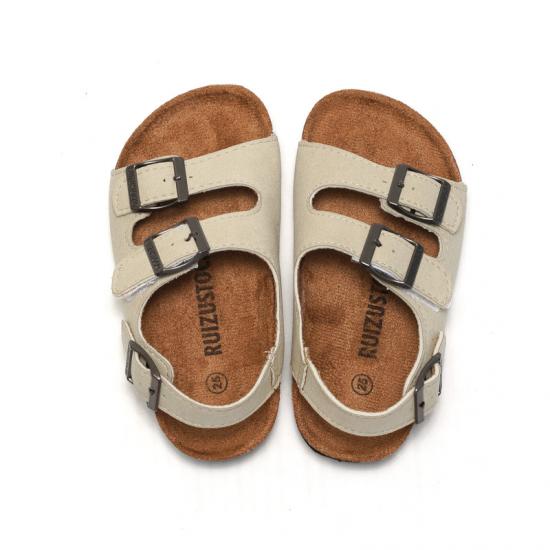 WW-CCO039 | Children Leather Cork Slippers Boys Girls Flip Flops view 4