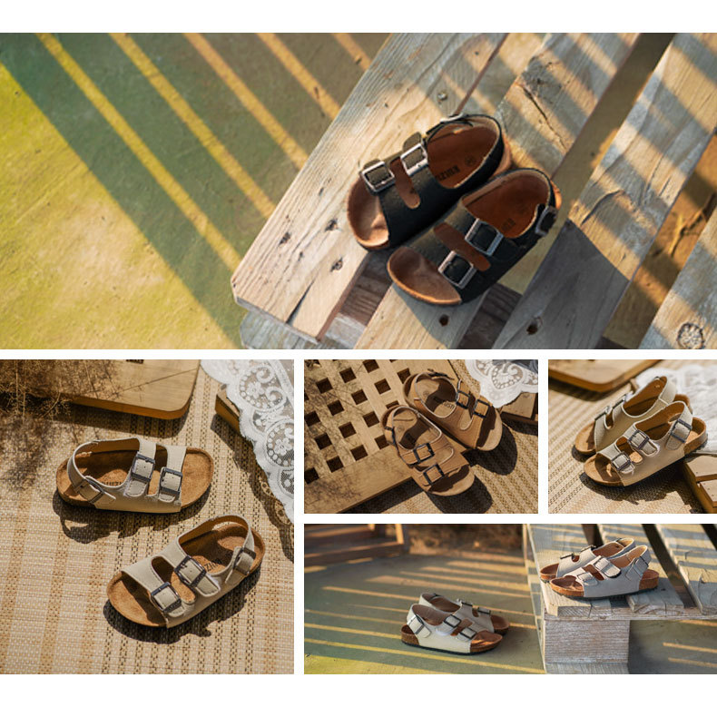 WW-CCO039 | Children Leather Cork Slippers Boys Girls Flip Flops view 7