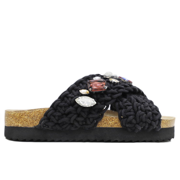 WW-FS214 | Ladies Rehinstone Braided Cottone Footbe Cork - Jinjiang Wideway Import & Export Co., Ltd.